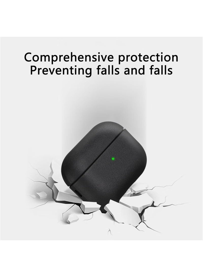 جراب AirPods Pro 3: جراب AirPods Pro من الجيل الثالث مصنوع من جلد البولي يوريثان الناعم مع حبل تعليق - غطاء TPU واقٍ مقاوم للصدمات لسماعات Apple AirPods Pro 3 (أسود) - Image 2